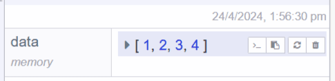 "Screenshot showing Node-RED Context data tab options for managing variables"
